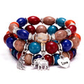 Elephant Love Wings Natural Stone Bracelet Set