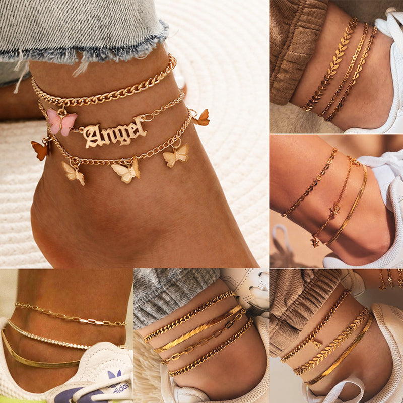 Personalized Three-Layer Anklet Set