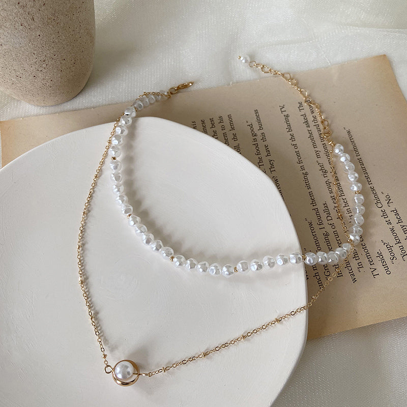 Simple Temperament Double-layer Pearl Clavicle Chain