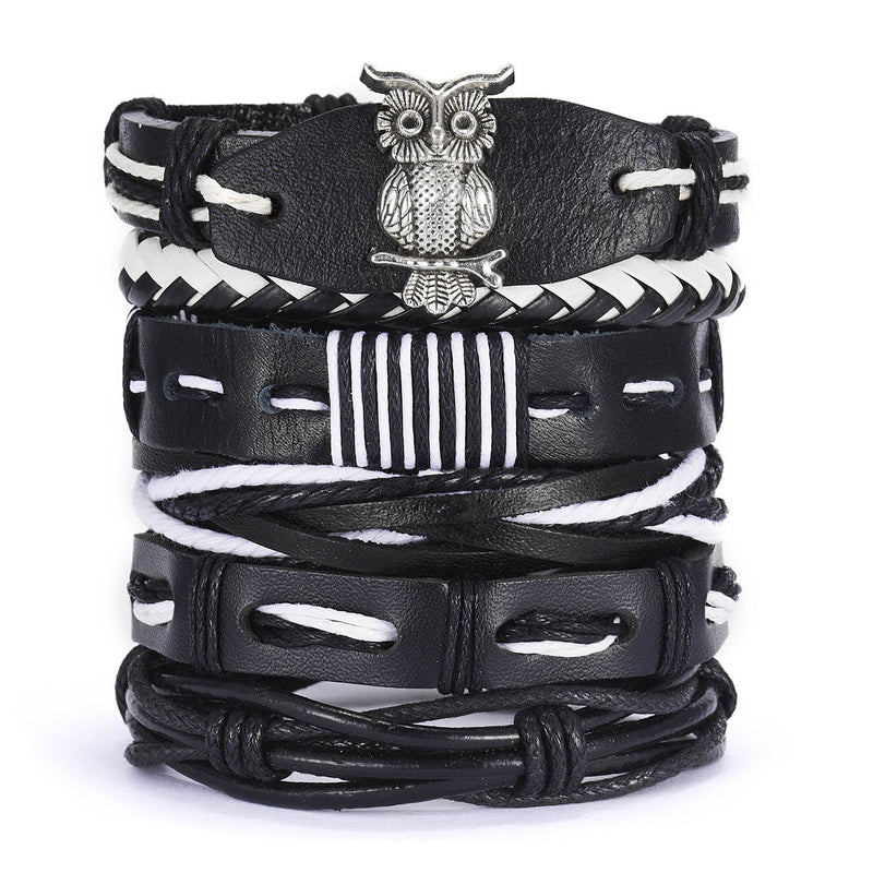Men's Cross Braided Leather Adjustable Set Bracelet