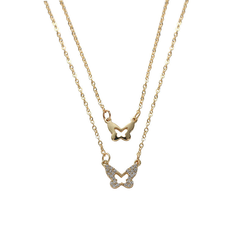 Double layer small butterfly necklace