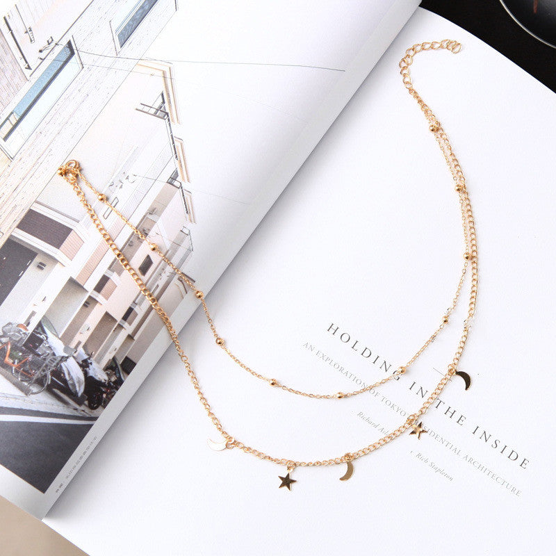 Multilayer simple moon star necklace