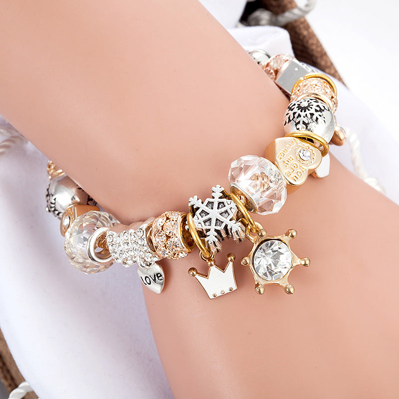Crystal Beaded Bracelet Crown Love Snowflake Pendant