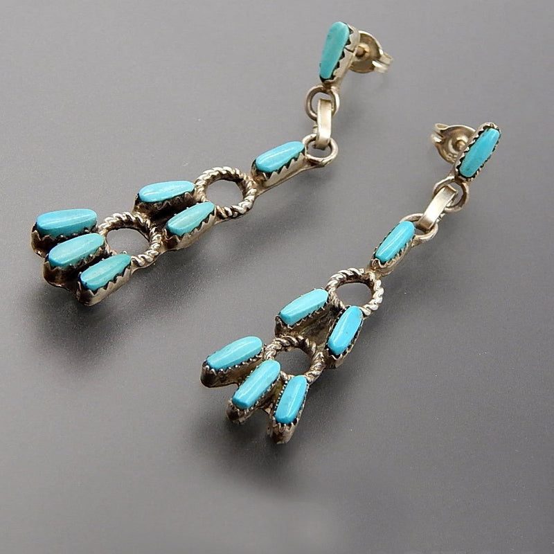 Native Zuni Retro Little Sleeping Beauty Turquoise Earrings