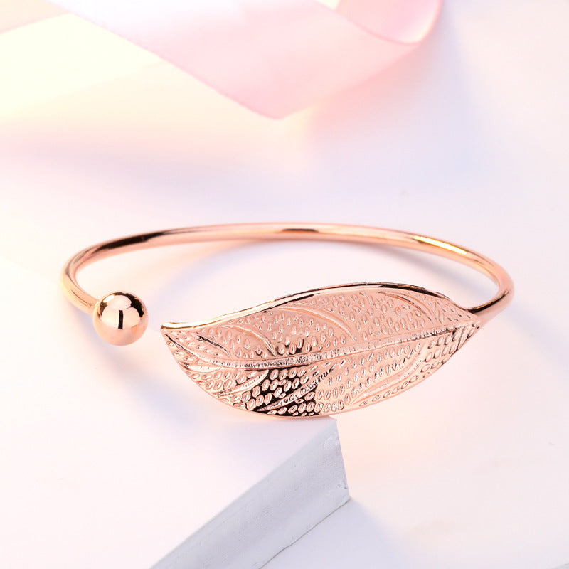 Literary Elegance Leaf Shaped Opening Bracelet