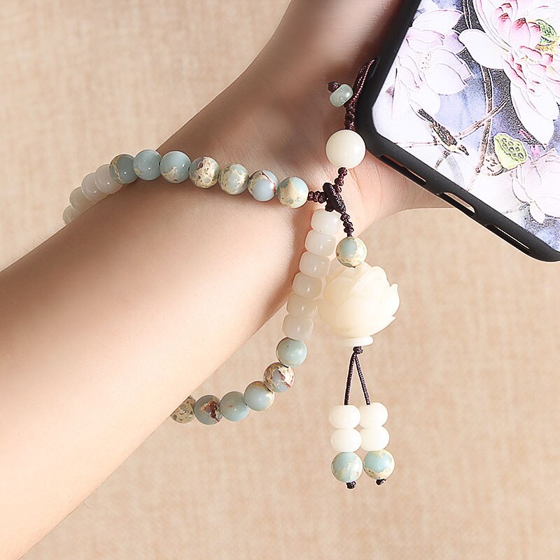 Shoushan Gemstone Beaded Bracelet with Mobile Phoone Strap for Women Charms Gifts for Mom