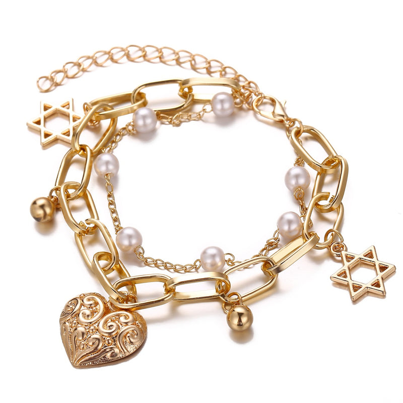 New Style Hand Jewelry Creative big-name Pearl Love Double-layer Bracelet
