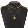 Gold Double-Layer Chain Geometric Medal Head Necklace