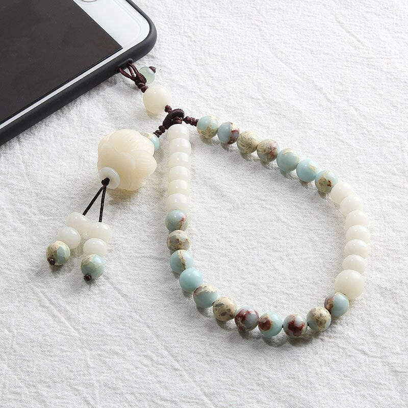 Shoushan Gemstone Beaded Bracelet with Mobile Phoone Strap for Women Charms Gifts for Mom