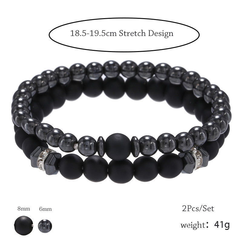 European And American Jewelry 8mm Black Frosted Copper Bead Spot Drill Spacer Elastic Set Bracelet Accessories Wholesale Men