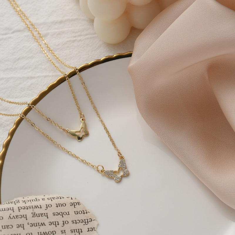 Double layer small butterfly necklace