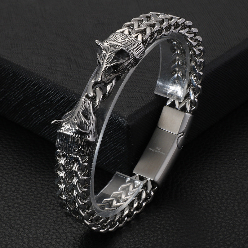Titanium Steel Square Chain Wolf Bracelet