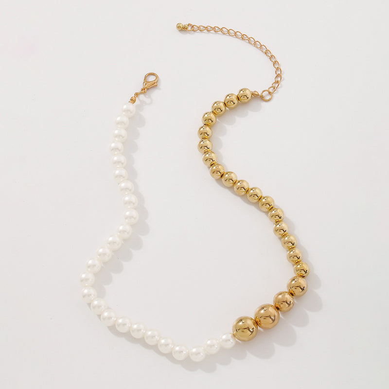 Simple Punk Style Clavicle Chain Mixed Color Imitation Pearls