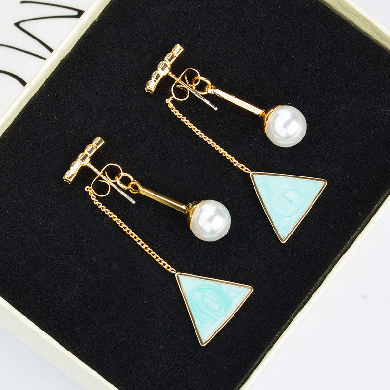 Korean Fashion Word Diamond Pearl Triangle Stud Earrings