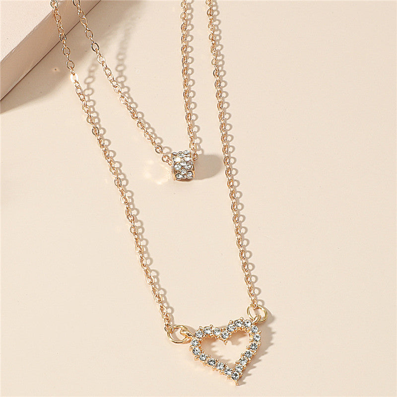 Double Layer Pendant Necklace Multilayer Zircon Heart Clavicle Chain