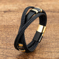 Simple Casual Stainless Steel Magnet Buckle Three-layer Leather Cord Braided Bracelet