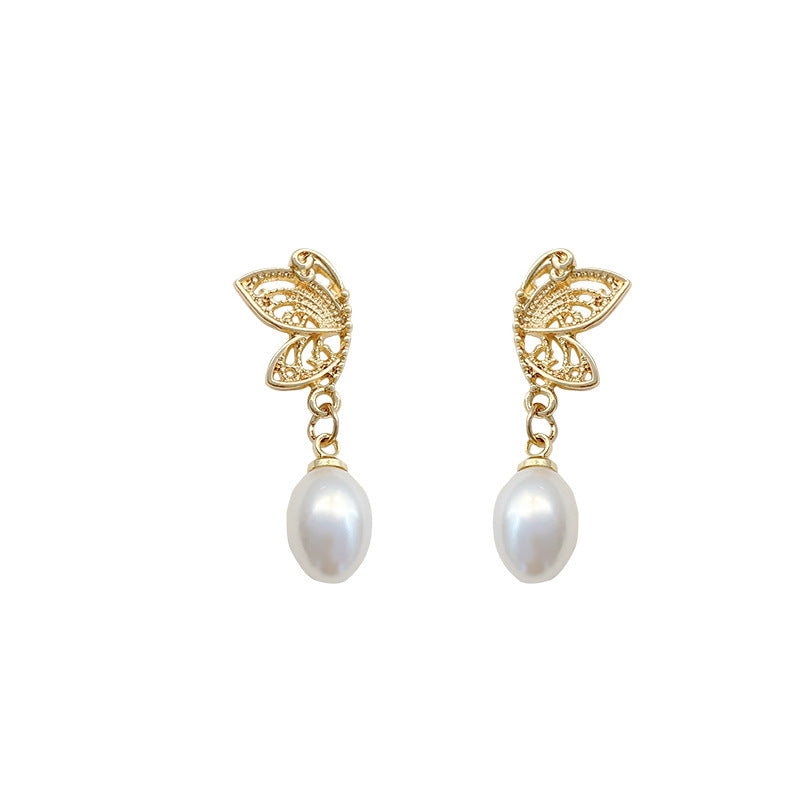 Temperament Pearl Butterfly Earrings Super Fairy Simple