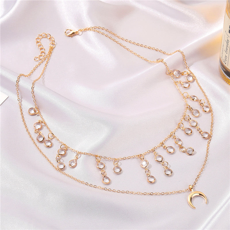 Retro Temperament Multilayer Crystal Pendant Clavicle Chain