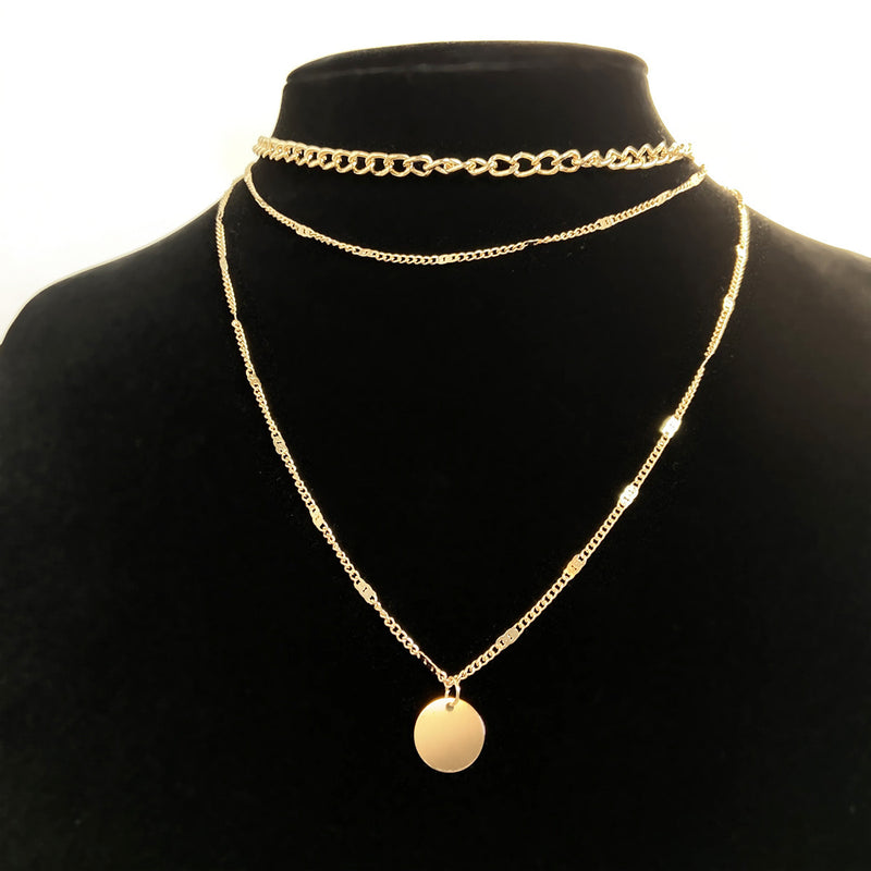 Fashionable Personality Small Disc Pendant Multi-Layer Necklace