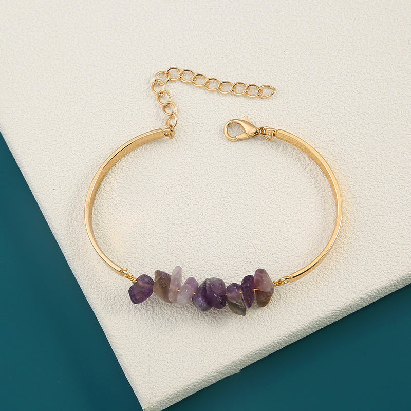 Alloy Crescent Light Purple Natural Stone Bracelet