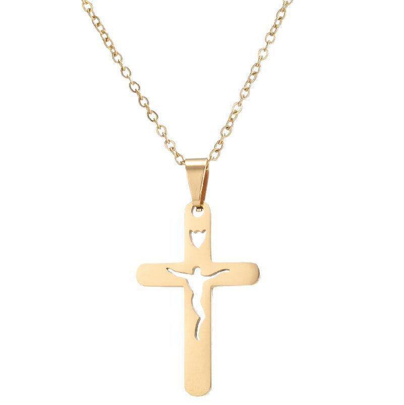 Jesus Cross Pendant Necklace European And American Men And Women Style Vintage INS Wind Stainless Steel Collarbone Chain