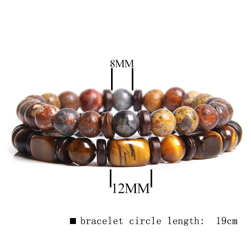 Natural Stone Men's Tiger's Eye Bead Double Layer Combination Bracelet