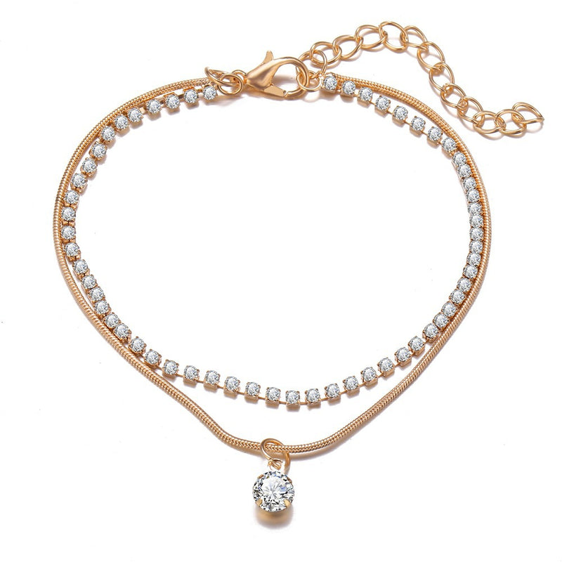 Creative And Simple New Double-layer Diamond-studded Snake Bone Anklet