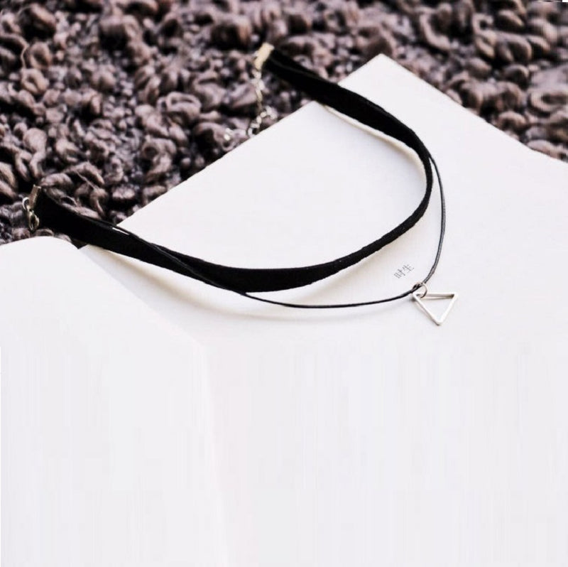 Super Beautiful Retro Triangle Pendant Personality Simple Double Layer Combination Choker Necklace