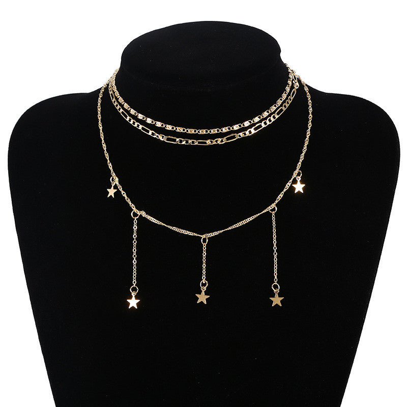 European And American Star Pendant Alloy Necklace Ladies Multi-layer Clavicle Chain