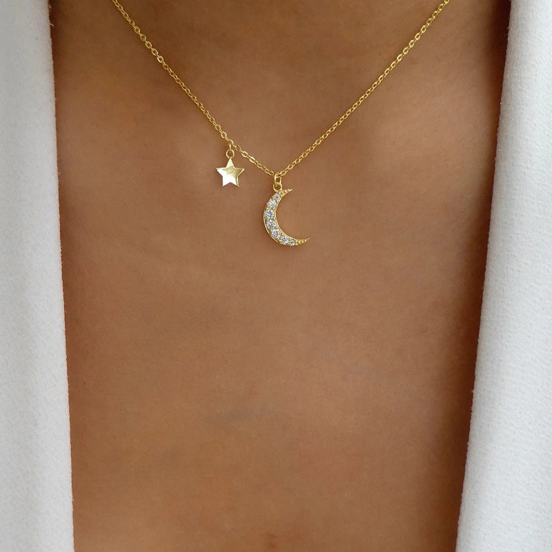 European And American Popular New Fashion Gold-plated Moon Star Necklace