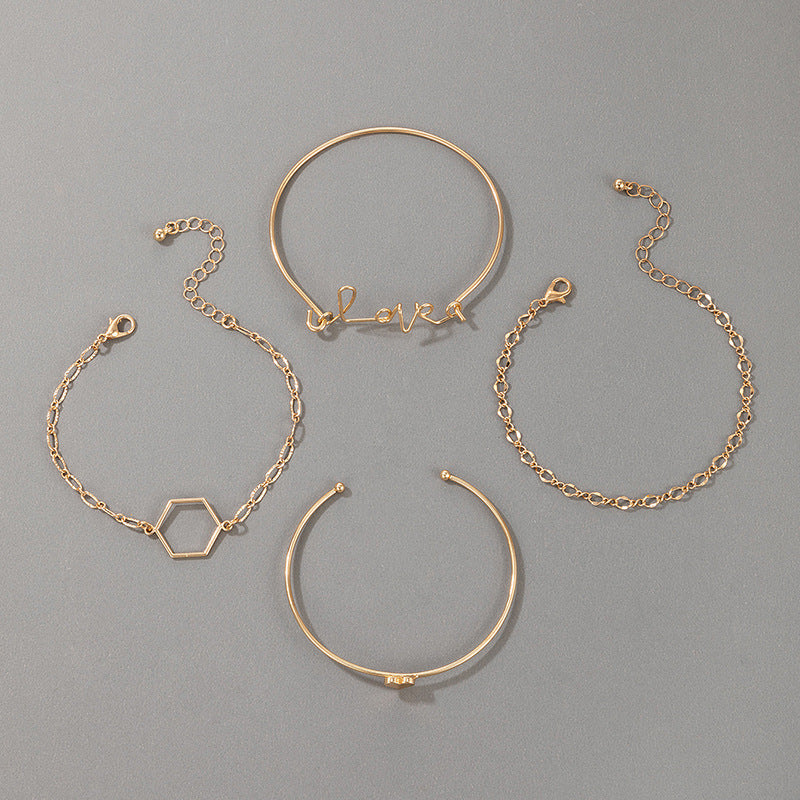 Female's Simple 4-piece Geometric Bracelet Set