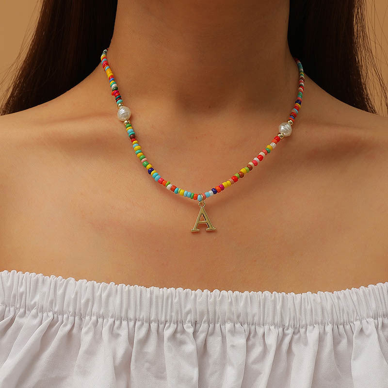 Bohemian Letter A Color Bead Necklace