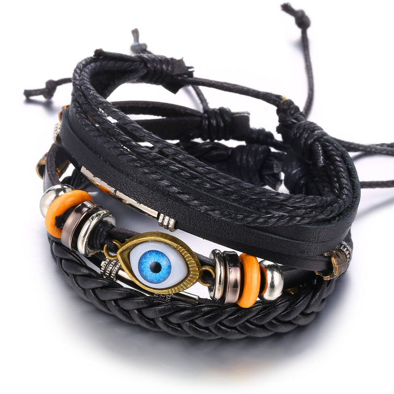 Creative Eye Woven Leather Bracelet Set Three-piece