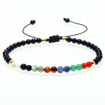 Black Colorful Chakra Beads Couple Braided Bracelet