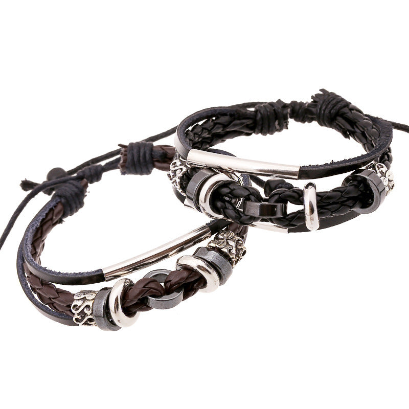 Beaded Cowhide Bracelet Leather Jewelry