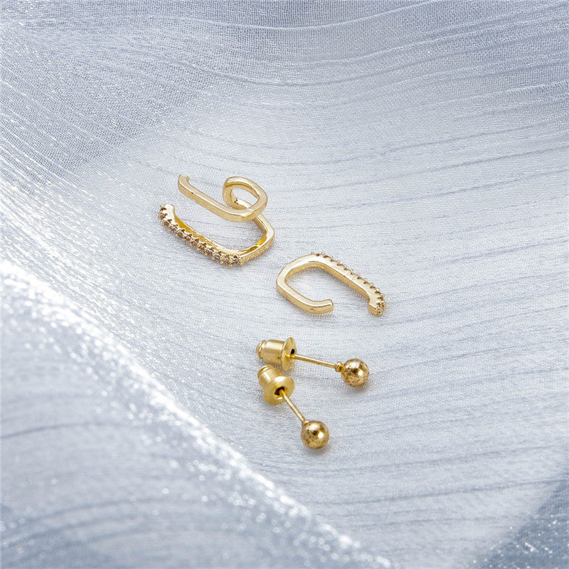 3 Piece Set Of Cold Wind Micro-inlaid Zircon Non-hole Ear Clips