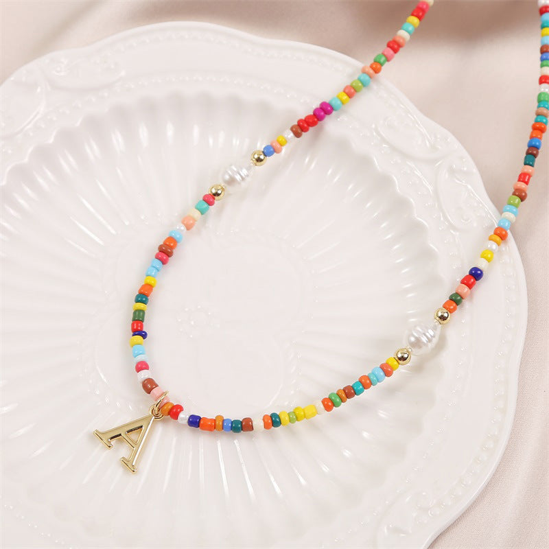 Bohemian Letter A Color Bead Necklace