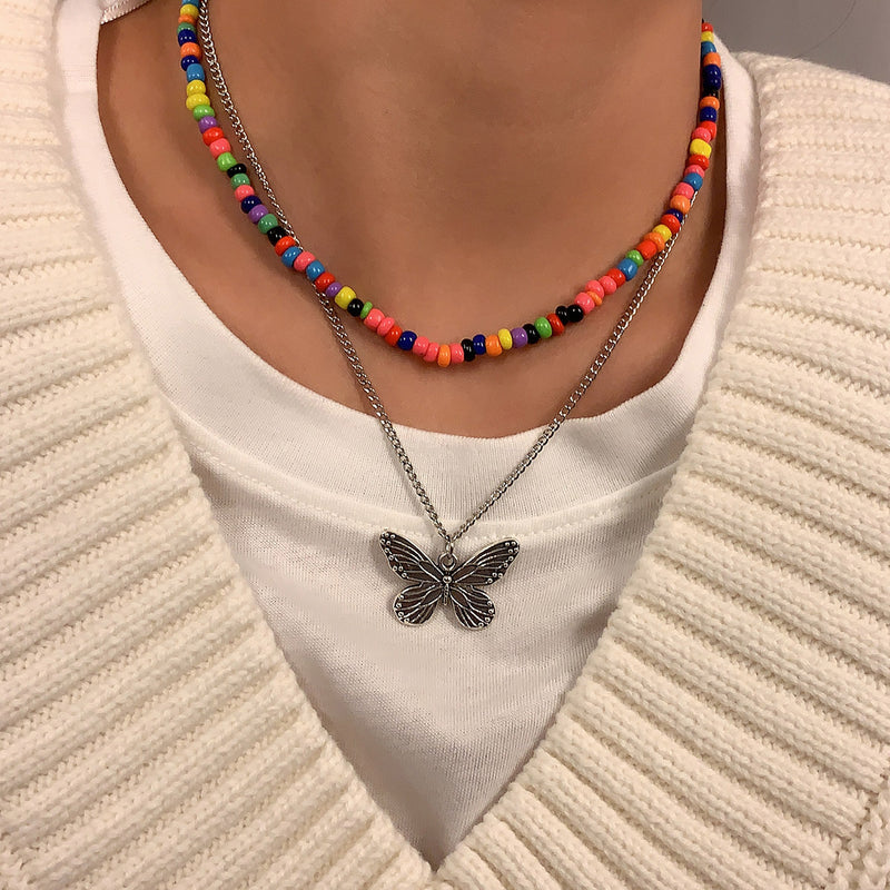 Fashion Handmade Beaded Butterfly Necklace