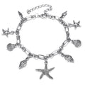 Glossy Ancient Silver Ocean Starfish Conch Pendant Anklet