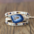 Blue Agate Slice Hand Woven Multi-layer Leather Bracelet