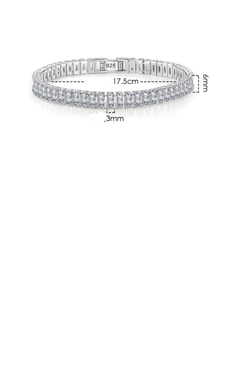 Elegant Rectangular Zircon & Temperament Ice Clear Full Diamond Thick Chain Bracelet