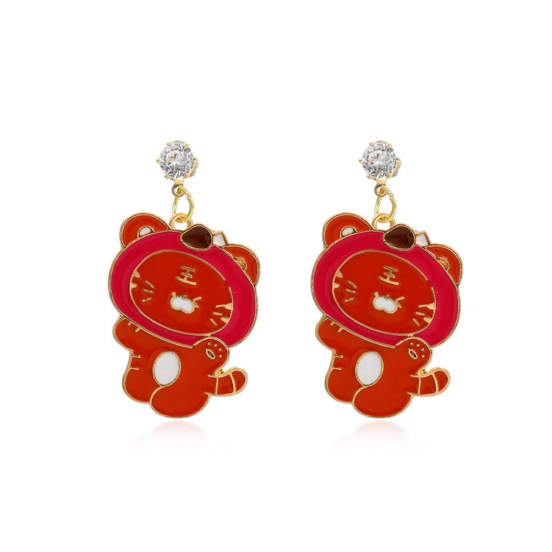 Sweet Temperament Diamond Little Tiger Earrings Chinese Zodiac