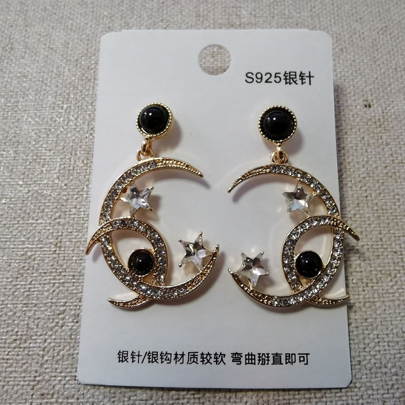 Diamond Crystal Five-pointed Star Moon Earrings Retro