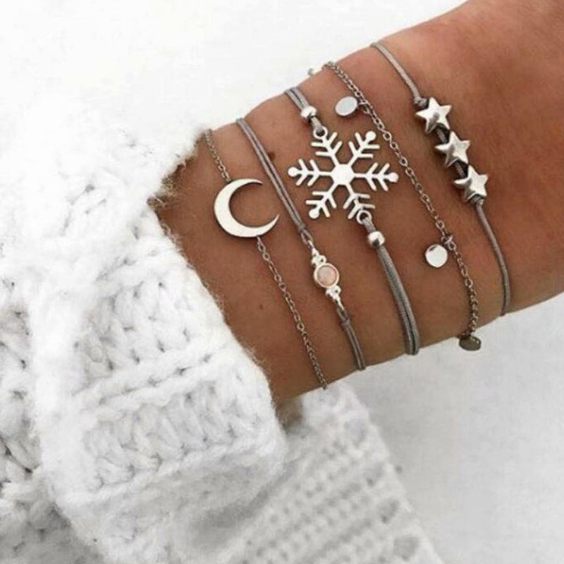 Fashion Snowflake Personality Metal Star Moon Bracelet Set