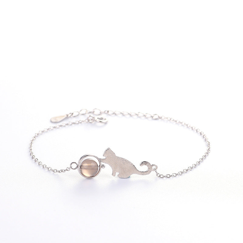 Brushed Cat Moonstone Crystal Bracelet