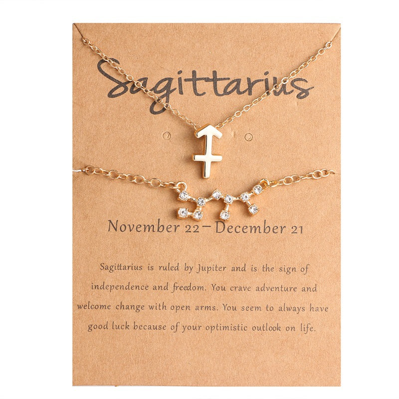 Twelve Constellations Alloy Bracelet Necklace Card Set