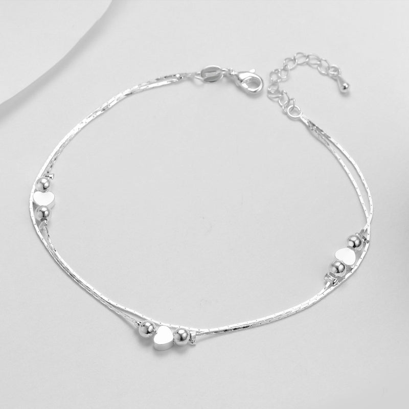 Love Peach Heart Double-Layer Silver Chain Ladies Style Simulation Silver Jewelry