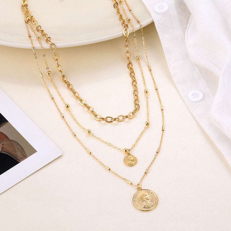 Korean Jewelry Multi-Layer Chain Head Pendant Necklace