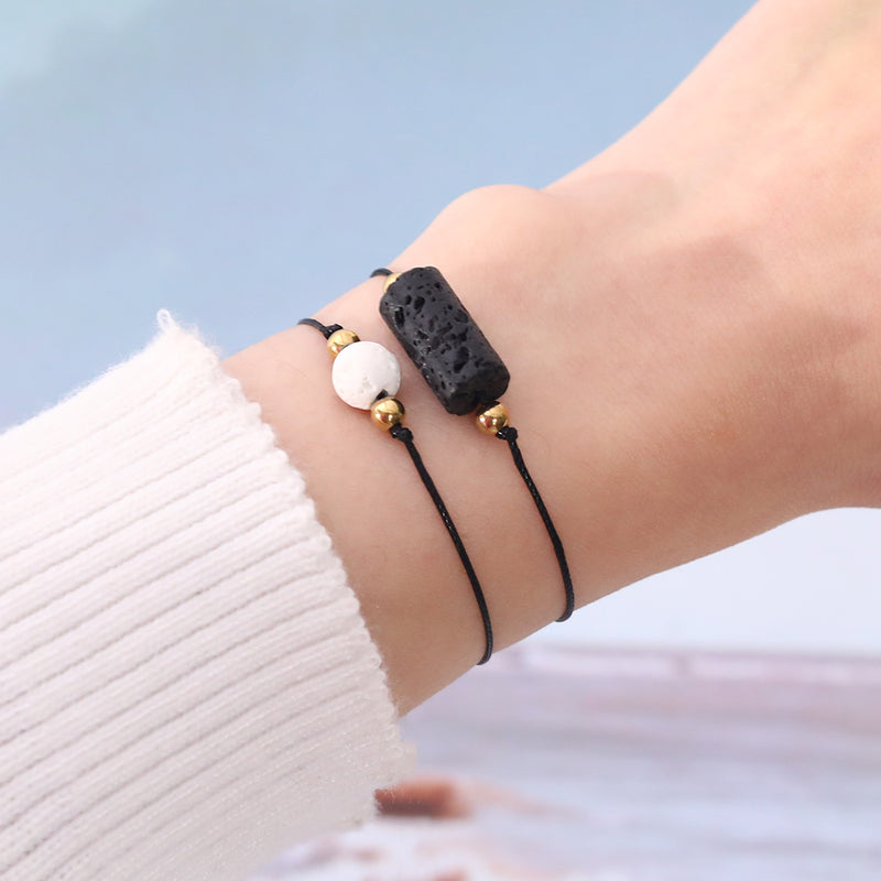 Black and white volcanic stone bracelet