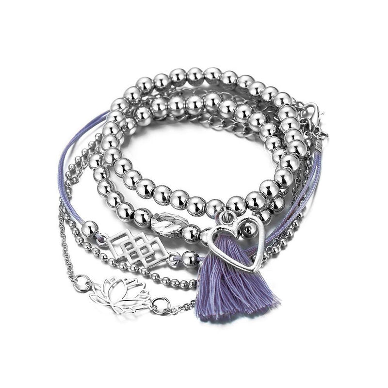 Fringed Love Lotus String Round Bead Bracelet